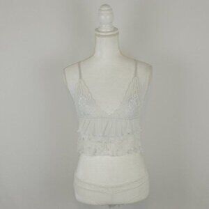 Seven 'Til Midnight Women's Small White Ruffled 2 Piece Lingerie Set
